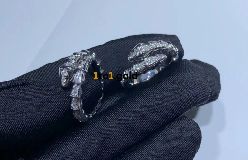 Реплика Кольцо Serpenti Viper в один виток, белое/розовое золото 18 карат, сплошное бриллиантовое паве из Китая