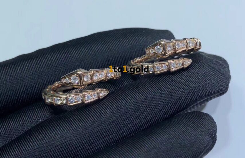 Реплика Кольцо Serpenti Viper в один виток, белое/розовое золото 18 карат, сплошное бриллиантовое паве из Китая