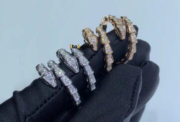 Реплика Кольцо Serpenti Viper в один виток, белое/розовое золото 18 карат, сплошное бриллиантовое паве из Китая