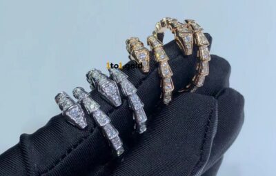 Реплика Кольцо Serpenti Viper в один виток, белое/розовое золото 18 карат, сплошное бриллиантовое паве из Китая